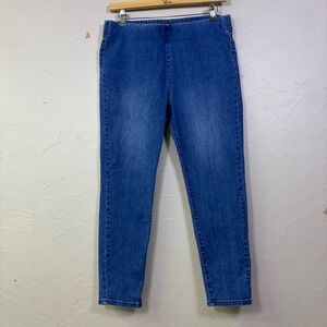Soft Surroundings Pull On Jeans Women Large Blue Stretch Denim Skinny Leg Casual